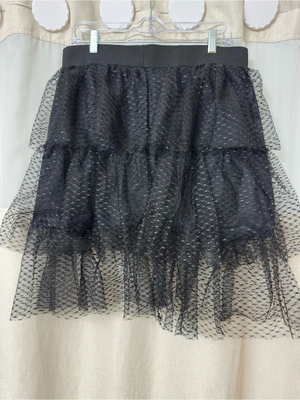 Black Tiered Tulle Midi Skirt Point d'Esprit Mesh Layered Tutu Gypsy Womens 1X‎